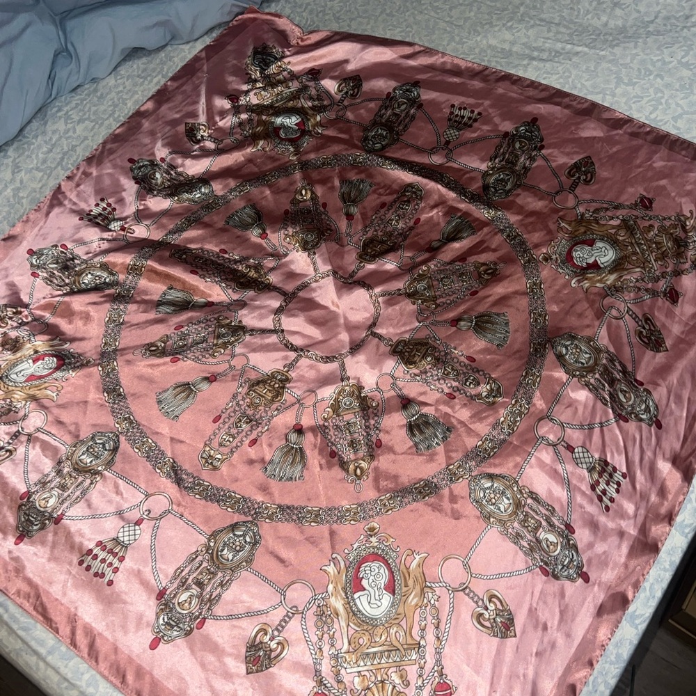 Elegant Pink Silk Scarf with Intricate Design